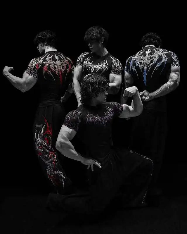 Men's Gym T-Shirt Gothic Print High Elasticity