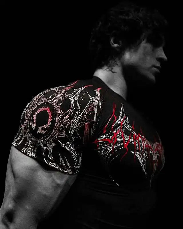 Men's Gym T-Shirt Gothic Print High Elasticity